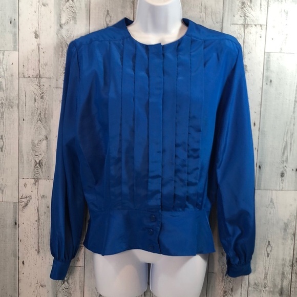 Vintage Josephine Pleated Button Up Blouse Shoulder Pads 12 - Picture 1 of 11